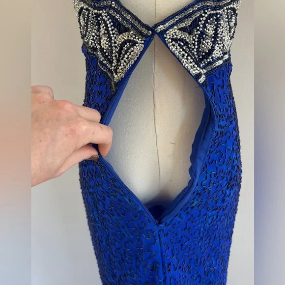 VTG LAURENCE KAZAR 90s 100% Silk Beaded Halter Gown Prom Formal Maxi Dress Sz S - Picture 16 of 16